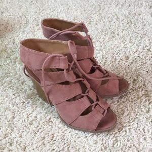Qupid pink lace up heels